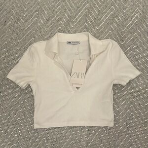 ZARA white collared cropped t shirt